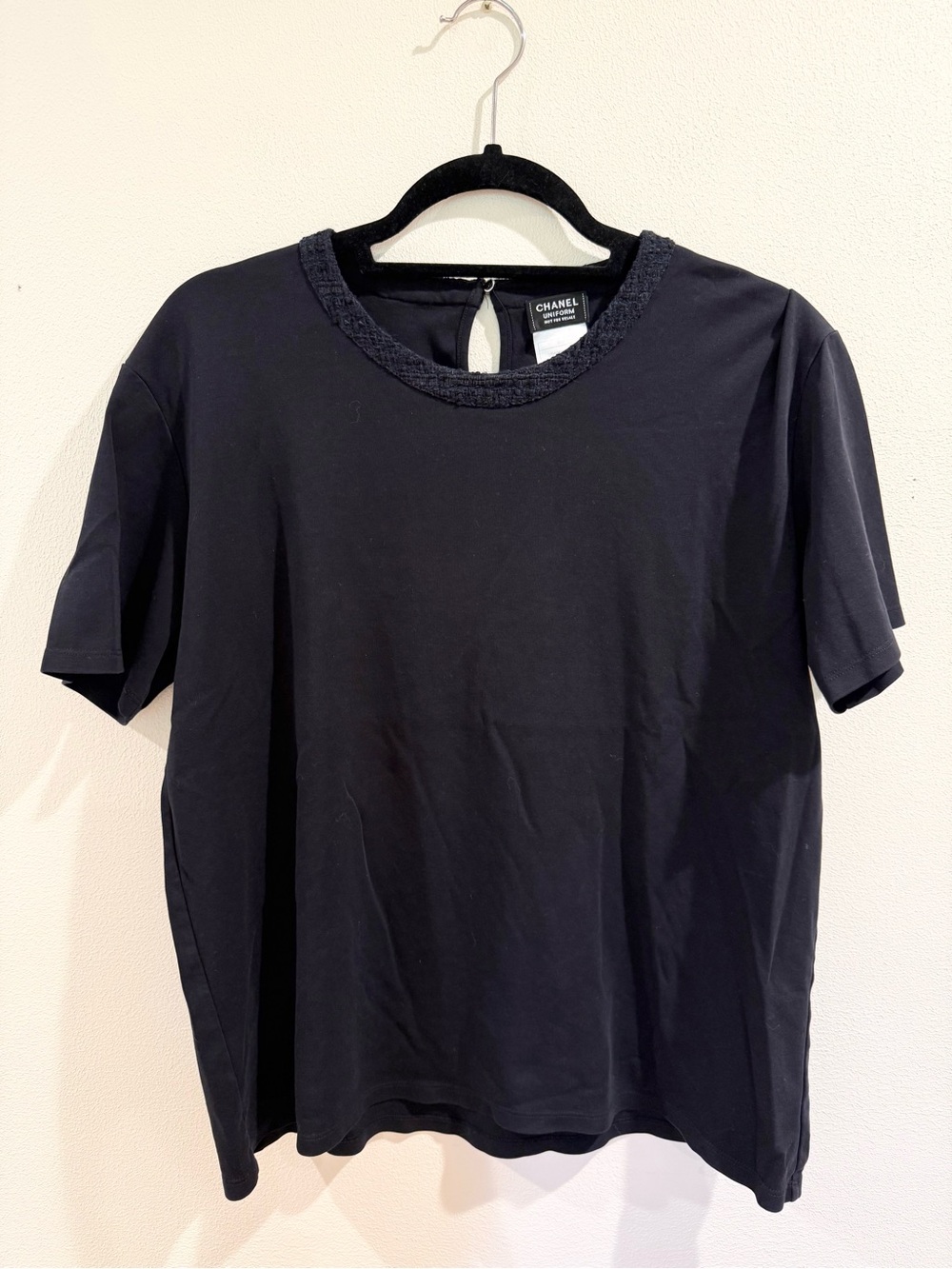Chanel Tweed Collar Blouse Shirt top Navy Blue XXL